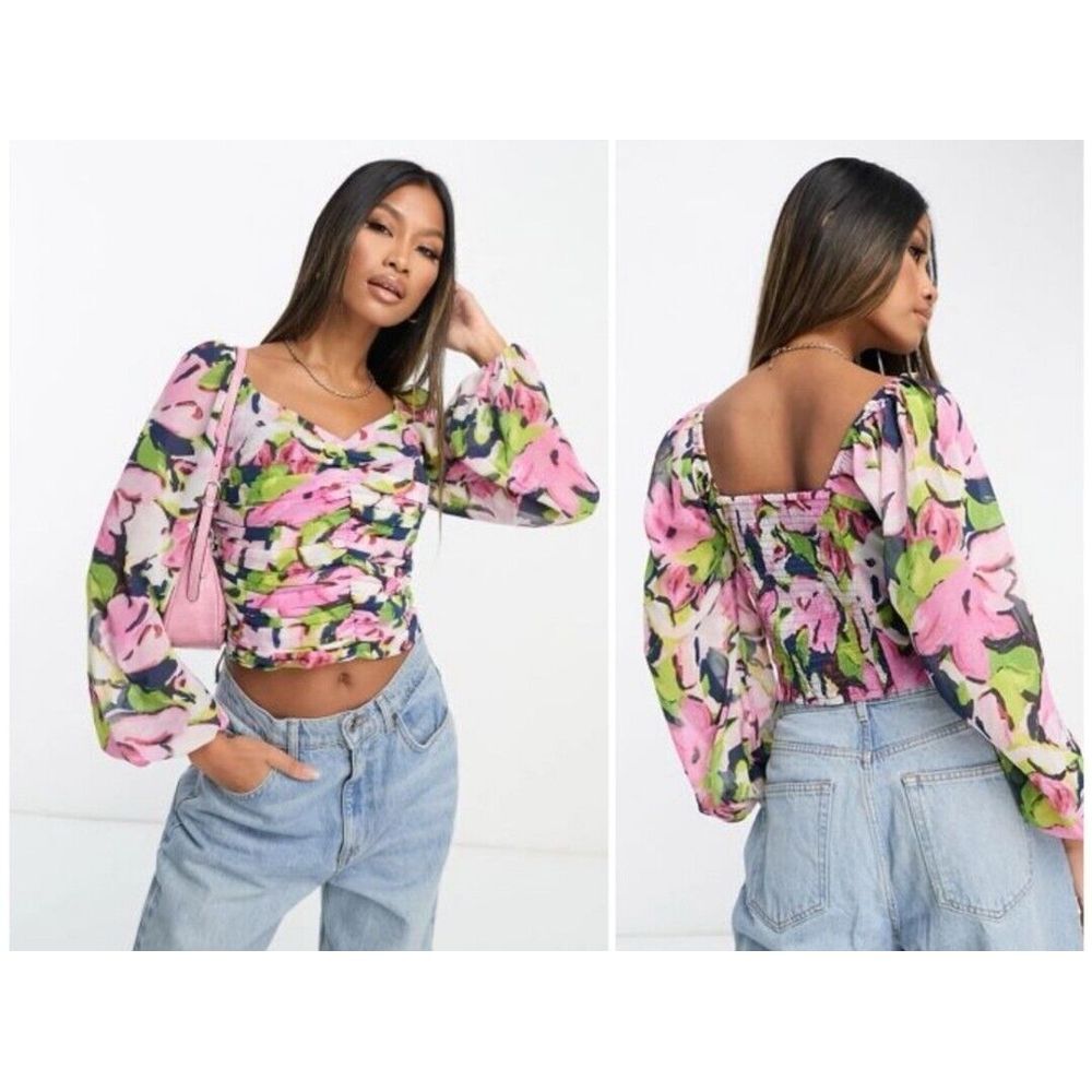 Abercrombie & Fitch‎ Top XS Floral Rouched Sweetheart Neckline Boho Babydoll NEW